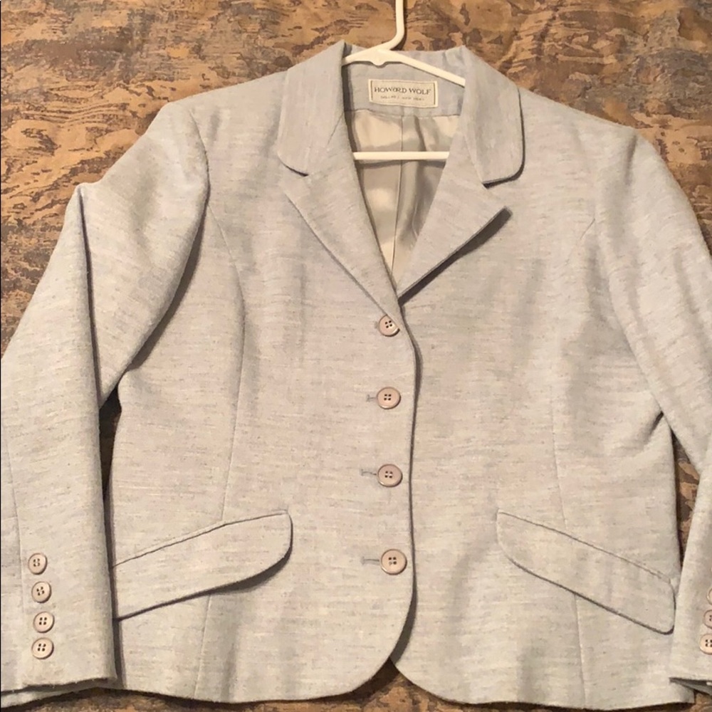Howard Wolf gray suit.  Jacket and skirt.